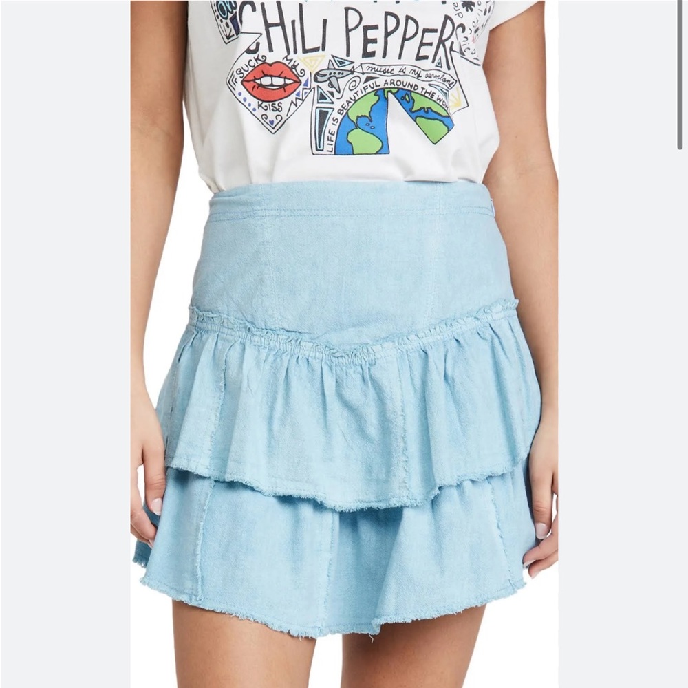 Free People Ruffles in the Sand Blue Mini Skirt Size 12